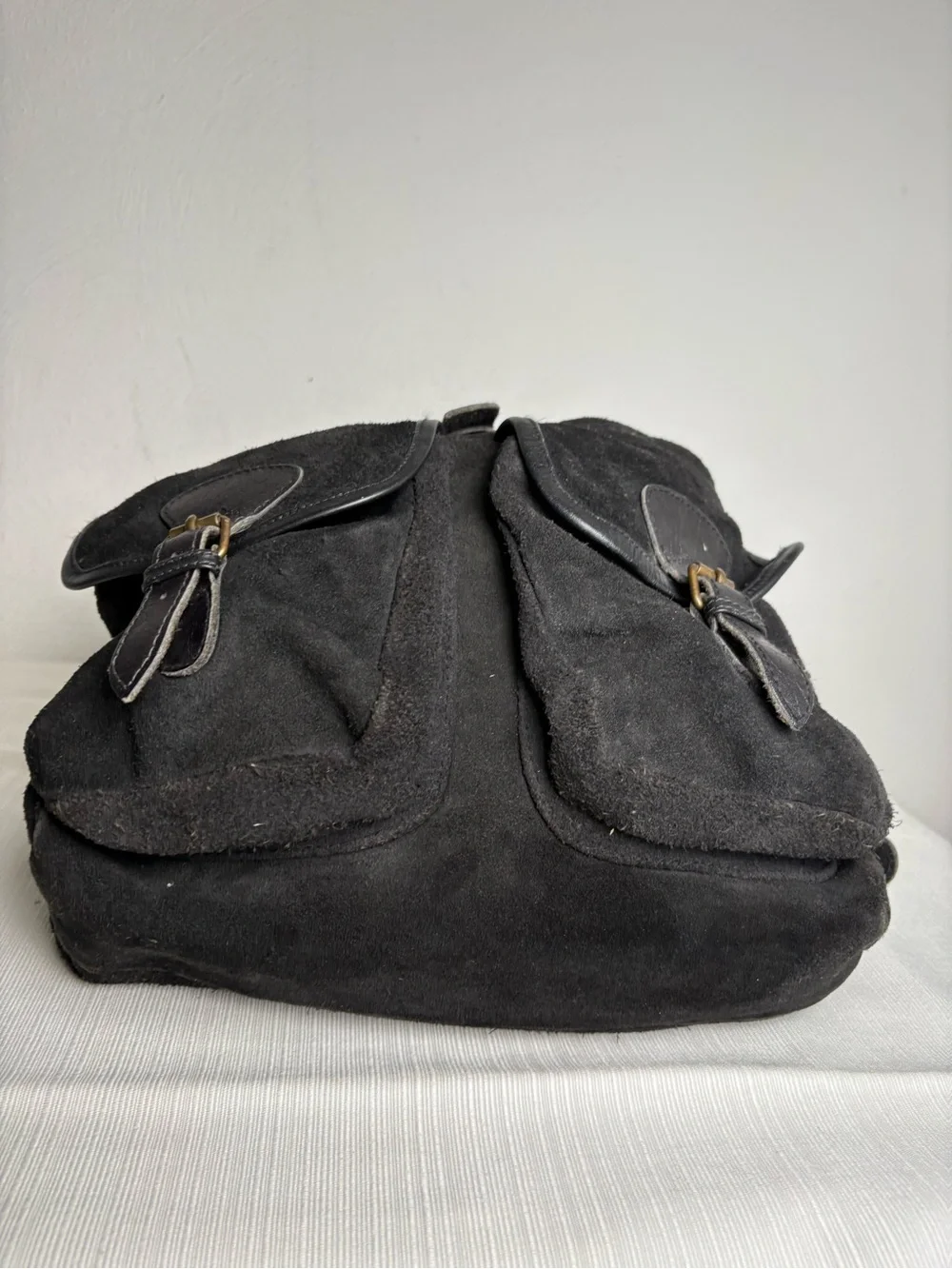 Vintage Handmade in Pakistan Genuine Suede Leather Buckle Drawstring Backpack